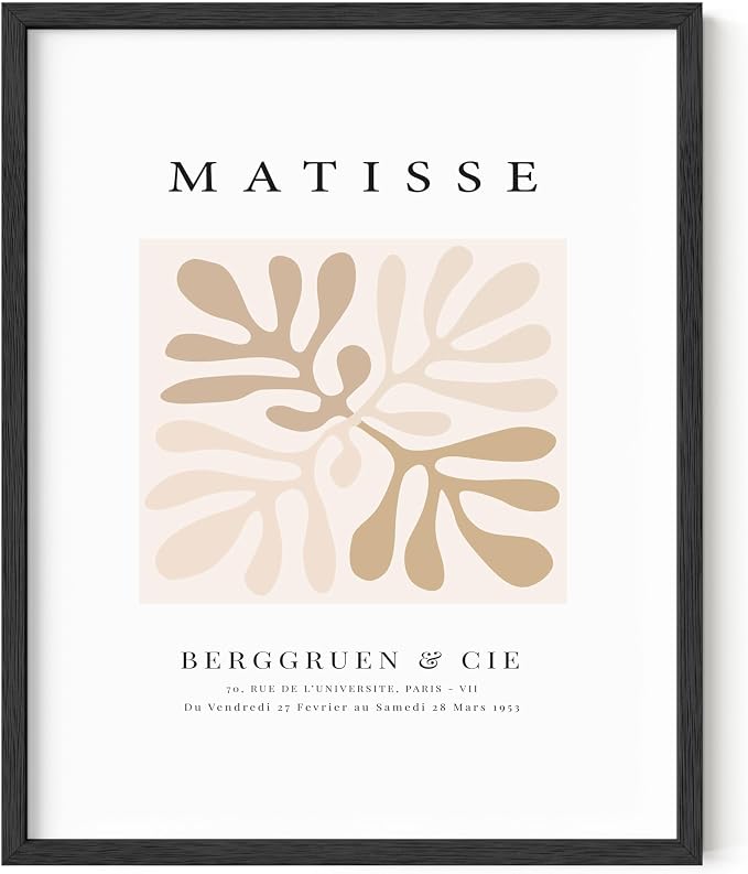 HAUS AND HUES Henri Matisse Wall Art Exhibition Poster - Matisse Paper Cutouts, Abstract Wall Art, Aesthetic Modern Poster, Colorful Matisse Cutout Flower (Black Frame, 16x20)