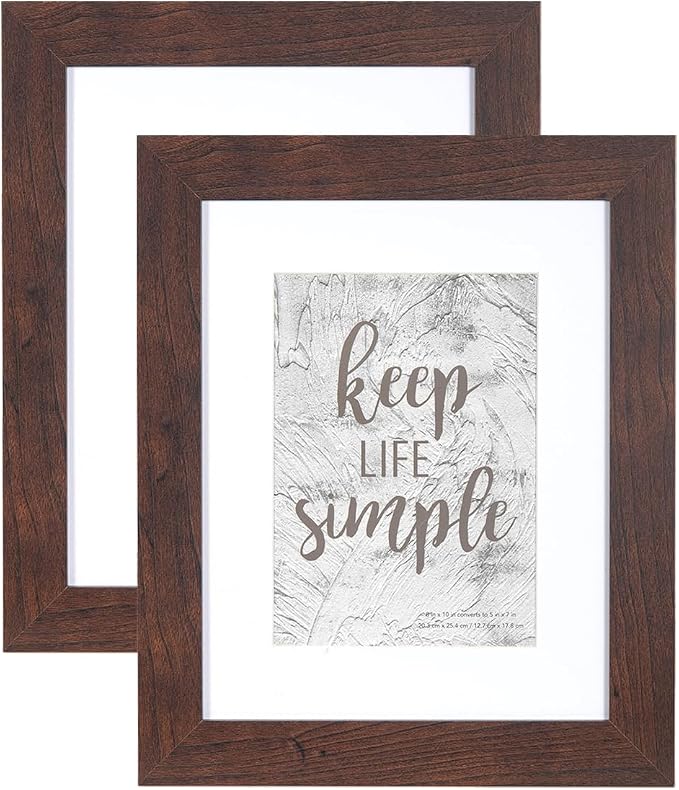 kennethan 2 Pcs Dark Brown Frame Set - 8x10 or 5x7 Picture with Mat or Without Mat on the Wall