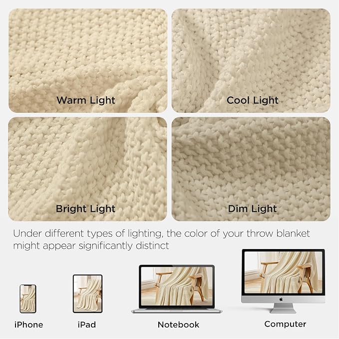 Joydeco Chunky Cable Knit Throw Blanket, Lightweight 100% Cotton Soft Cozy Throw Twin Blanket for Couch Bed and Sofa, Rustic Breathable Farmhouse Blanket Gift for Women Men(Cream White, 51"x63")
