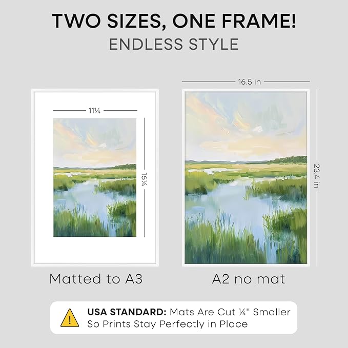 Homeforia A2 White Picture Frame, High-End Metal, A3 Mat, Glass