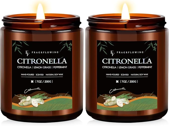 Citronella Candles, Indoor Outdoor Lemongrass Scented Candles，Natural Soy Wax Jar Candle, 100-Hour Burn Time, 7 oz (2 Pack)