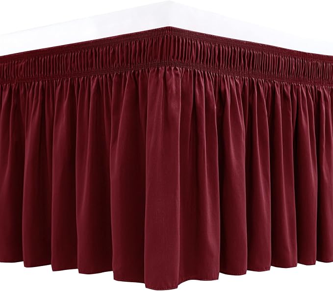 Wrap Around Bed Skirt Dorm Twin & Twin XL 18" Drop-Elastic Dust Ruffle | Adjustable Pleated Bedskirt-Easy Fit Wrinkle Resistant-Washable Hotel Quality-College Dorm Apartment Guest Bedroom Burgundy