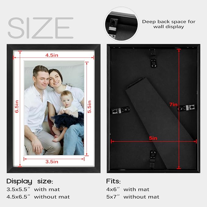 Frametory 5x7 Black Aluminum Metal Picture Frame Mat for 4x6 Glass