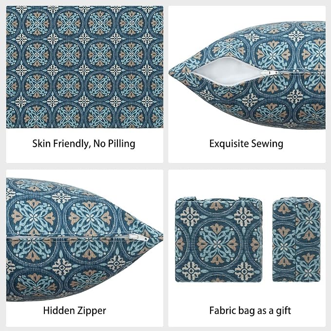 Magpie Fabrics Pack of 2 Indoor Outdoor Waterproof Throw Pillow Covers 18 x 18 Inch, Decorative Pillowcase Shell Cushion Sham for Garden Patio Tent Balcony Couch Sofa(Morgan Medal Print)