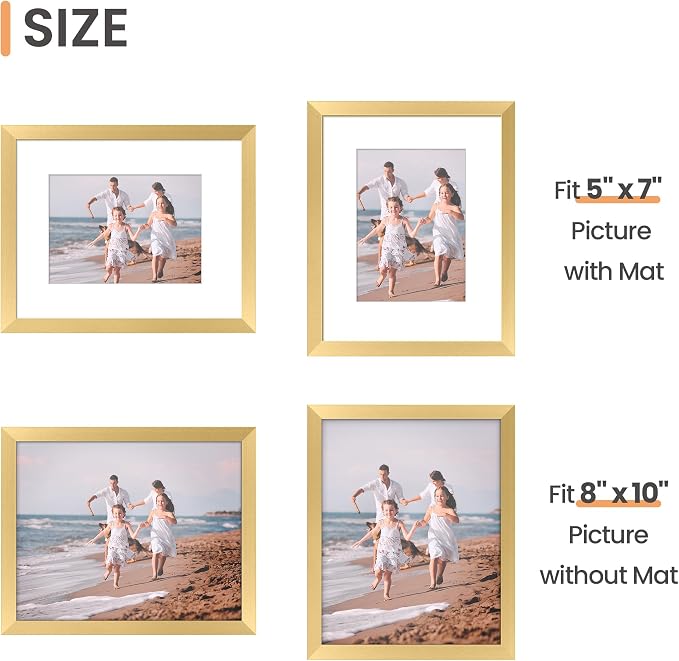 upsimples 8x10 Picture Frame, Photo Collage Wall Decor Set of 10, Gold