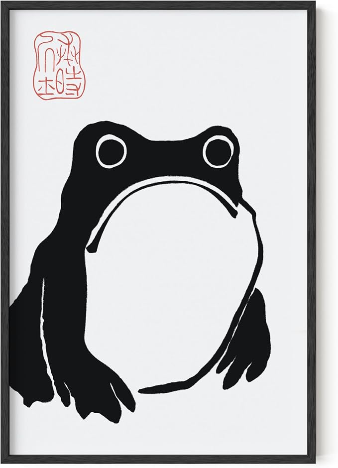 HAUS AND HUES Japandi Frog Poster - Vintage Matsumoto Japanese Toad Poster, Wabi Sabi Wall Art, Frog Wall Art for Living Room, 24x36 Unframed