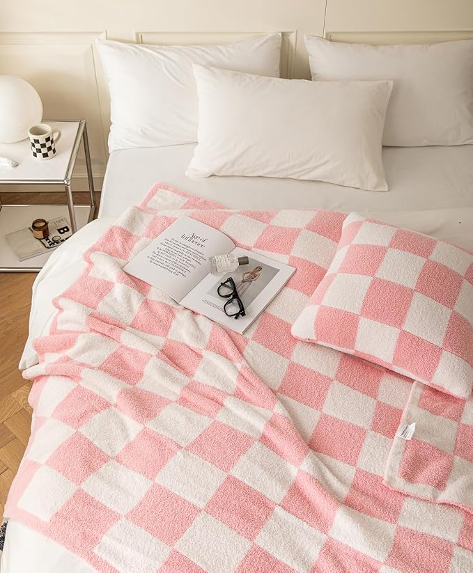 Ultra-Soft Buffalo Checkerboard Grid Fluffy Microfiber Knitted Baby Blanket Super Cozy Lightweight Checkered Bed Blanket for Sofa Couch Bed Pink 30"X40"¡­