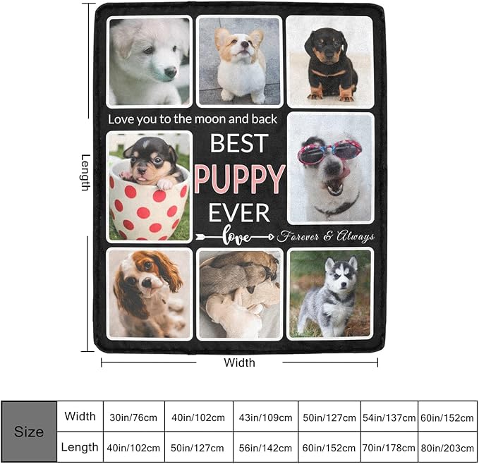 Customized Blanket with Photo, Make a Personalized Blankets with Pictures Customizable Memories Souvenir Throws Blanket Gift for Best Puppy Ever, Forever & Always, 8 Collage Made in USA