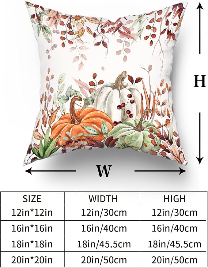 Giwawa Fall Pillow Covers Set of 2 18x18 Inch Orange Green Pumpkins Autumn Leaves Thanksgiving Cushion Covers Farmhouse Decorative Double Sided Throw Pillowcases for Indoor Outdoor Holiday