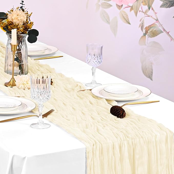 10 Pack Ivory Cheesecloth Table Runner 17x108 Inch Boho Gauze Cheese Cloth Table Runners for Wedding Party Baby Shower Birthday Home Decor