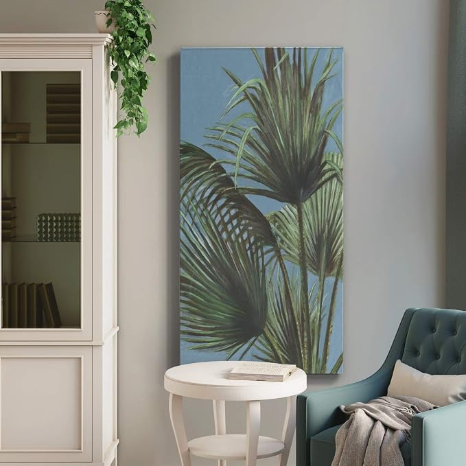 Renditions Gallery Canvas Nature Wall Art Home Paintings & Prints Elegant Green Palms Modern Glam Romantic Botanical Artwork Decorations for Bedroom Office Kitchen - 20"x40" LT43