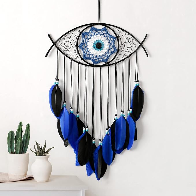 Dremisland Evil Eye Dream Catcher Blue Black Evil Eye Wall Decor Handmade