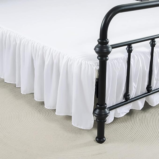 Bed Skirt Queen Size Ruffled Bed Skirt with Split Corners | 16 Inch Drop Dust Ruffle Bed Skirt with Platform, White