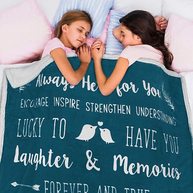 PAVILIA Best Friend Blanket - Friendship Gifts for Women, Soul Sister & Long Distance Bestie Gift, Soft Cozy Sherpa Throw with Sentimental Quotes, BFF Birthday Gift Idea, Teal Sea Blue