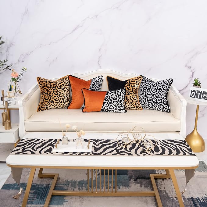 Yangest Black and Gold Rectangle Pillow Cover Cut Velvet Leopard Print Cushion Cover Luxury Modern Pillowcover for Couch Living Room Bedroom,12x20 Inch