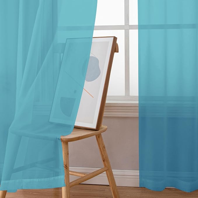 Simplebrand Turquoise Sheer Curtains 72 Inches Long 2 Panels for Living Room, Rod Pockets Airy Window Treatments Voile Sheer Curtains Panels Lightweight for Front Back Patio Glass Door, 42" Width