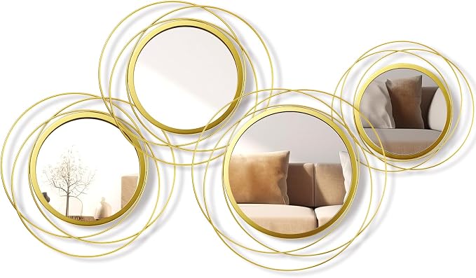 Hicarer 4 Pcs Decorative Wall Mirror Round Modern Circle Mounted Mirror Metal Wall Art Decor for Bedroom Living Room Entryway Dining Room Hallway(Gold)