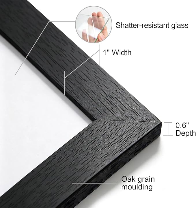 12x12 Picture Frame Black,10x10 Mat,Tempering Glass,Engineered Wood