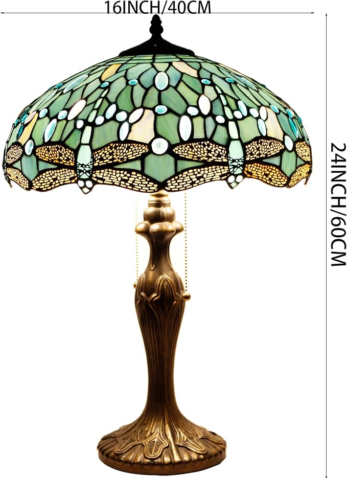 WERFACTORY Tiffany Lamp Stained Glass Bedside Table Lamp Desk Reading Light
