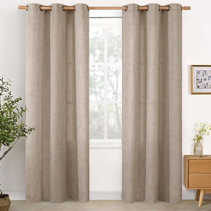 YoungsTex Oatmeal Linen Curtains 84 Inch Length for Living Room Window, Light Filtering Drapes Rustic Semi Sheer with Bronze Grommet Privacy for Bedroom Farmhouse Decorative, 42 x 84 Inch, 2 Panels