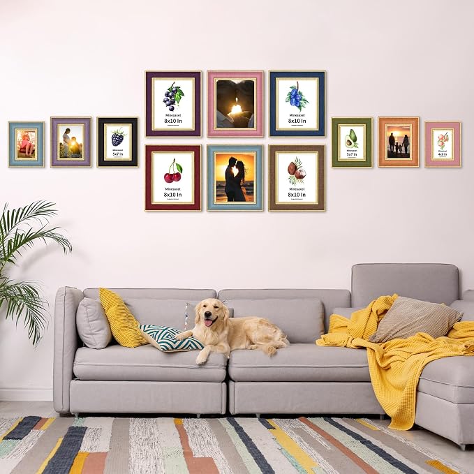 5x7 Picture Frame - Green Fabric & Vintage Gold Border HD Real Glass with Easel for Tabletop/Wall (Family Photos, Cabin Decor 1 Pack)