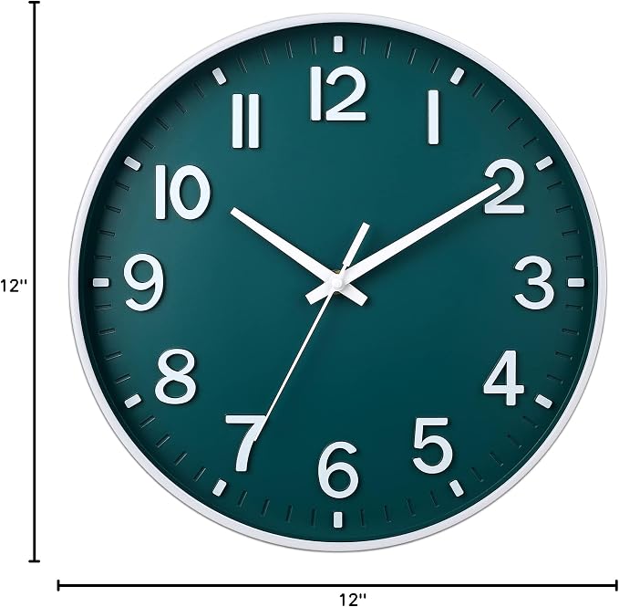 HZDHCLH 12 Inch Silent Wall Clock Battery Operated Non Ticking Dark Green | 12 inch Silent Non Ticking Modern Wall Clock for Living Room Bedroom Kitchen Office Classroom Decor