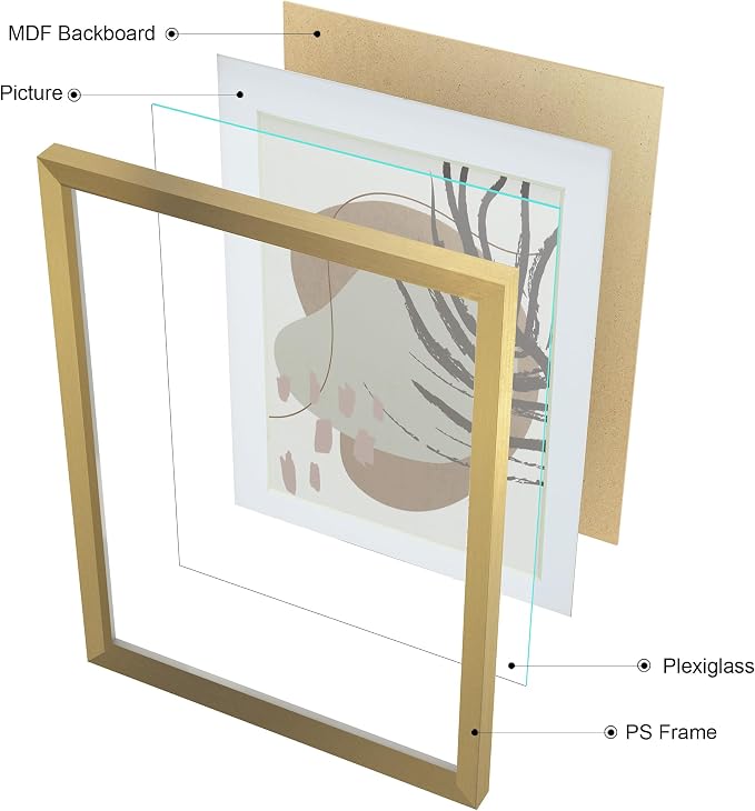 Gallery Wall Frame Set, 8 Pack Neutral Wall Decor, Gold, Large | Elegant Collage Picture Frames Wall Art for Living Room, Entryway, Stairway, Bedroom, Assorted Size