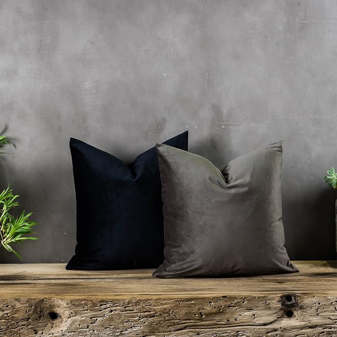 Ash Soft Velvet Throw Pillow Covers 16x16 inch Set of 2 for Sofa Couch Bed Living Room Decorative Luxury Solid Square Cushion Covers Case with Zipper
