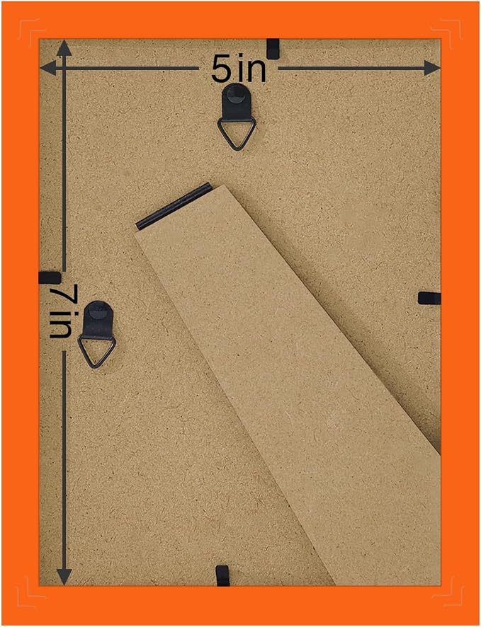 Vittanly 5x7 Picture Frames Set of 9 for Wall or Tabletop Display, Orange | Display Pictures 4x6 with Mat or 5x7 without Mat, Small Photo Frames, Engineered Wood with Shatter Resistant Plexiglass