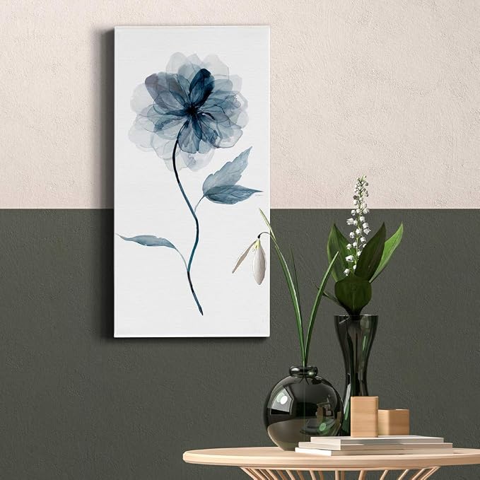 Renditions Gallery Canvas Floral Wall Art Nature Paintings & Prints Delicate Indigo Flower Modern Glam Romantic Canvas Artwork Decorations for Bedroom Office Kitchen - 8"x16" LT43