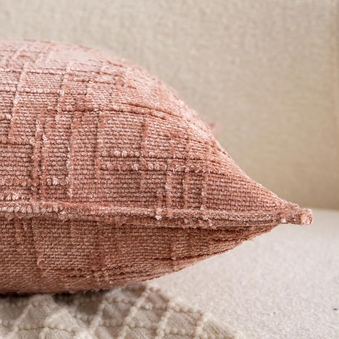 MADIZZ Pack of 2 Chenille Throw Pillow Covers 20x20 Inch Pink Soft Neutral Decorative Throw Pillows for Couch Sofa Boho Accent Cushion Covers Modern Farmhouse Home Decor for Bedroom Living Room