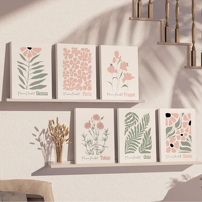 Baccone Boho Botanical Wall Art Prints Blush Pink Canvas Wall Decor Flower Market Wall Art Poster Abstract Aesthetic Pictures Pink Floral Artwork for Room Bedroom Set of 6 12x16 Inch Wrapped Canvas