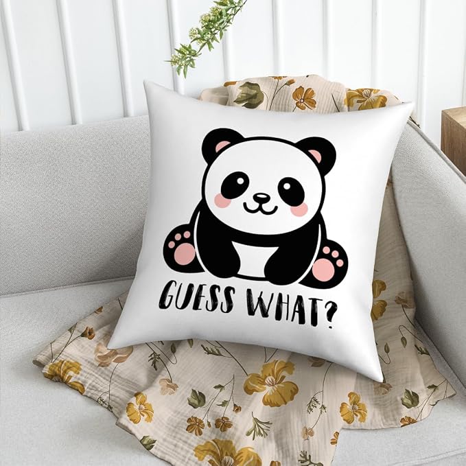 Fokongna Guess What? Panda Butt Pattern Funny Panda Throw Pillow Covers 18 x 18 Inch, Bed Panda Gifts for Girls Kid Calming Corner Home Bedroom Play Room Nursery Decorations Pillow Covers