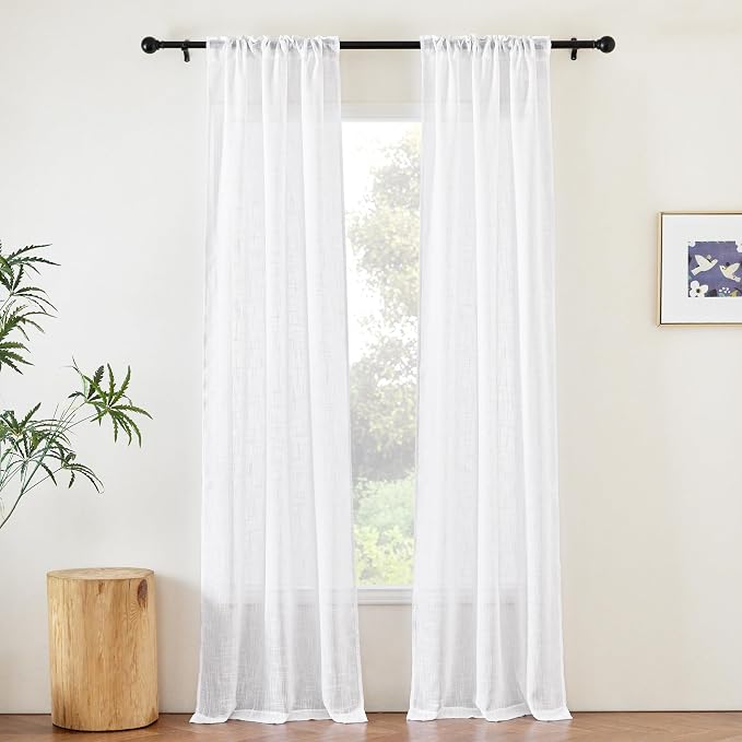 NICETOWN White Semi Sheer 90 inch Curtains for Bedroom, Rod Pocket & Back Tab Window Treatments Privacy with Light Filtering Drapes for Bedroom/Living Room, 2 Panels, W34 x L90