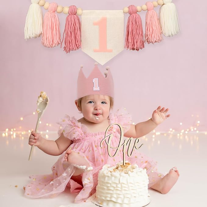JUIIZAY First Birthday Decorations Highchair Banner 1st Birthday Girl