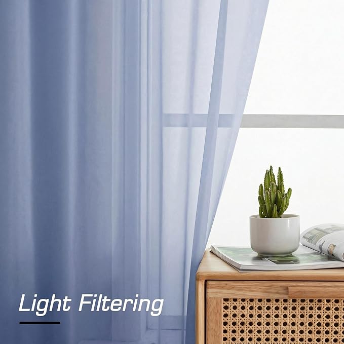 Simplebrand Denim Sheer Curtains 84 Inches Long, Light Filtering Rod Pocket Solid Color Window Sheer Curtain Panels, Elegant Curtains & Drapes for Living Room, Bedroom 2 Panels (Denim, 42" W x 84" L)