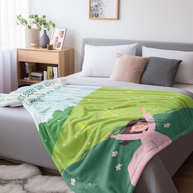 Inspirational Blanket Gifts, Soft Cozy Fleece Throw Green Blanket for Self-Care, Mental Health Gift for Women Men Friend, Relaxing Home Decor for Couch Bed
