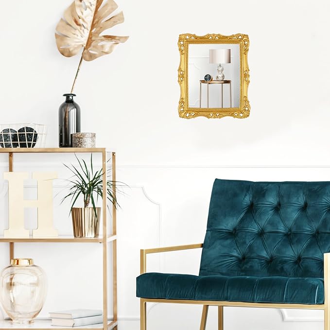 OIGUMR Square Wall Mirror Vintage Mirror Gold Mirror 11.8x9.8 inch