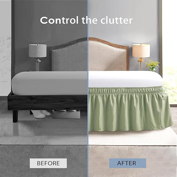 FreshCulture King Bed Skirt, Dust Ruffle for King Size Bed, Easy Fit with 18-Inch Tailored Drop, Elastic Wrap Around Bed Skirt King Size, Hotel Quality Bed Skirts for Adjustable Bed (Sage Green)