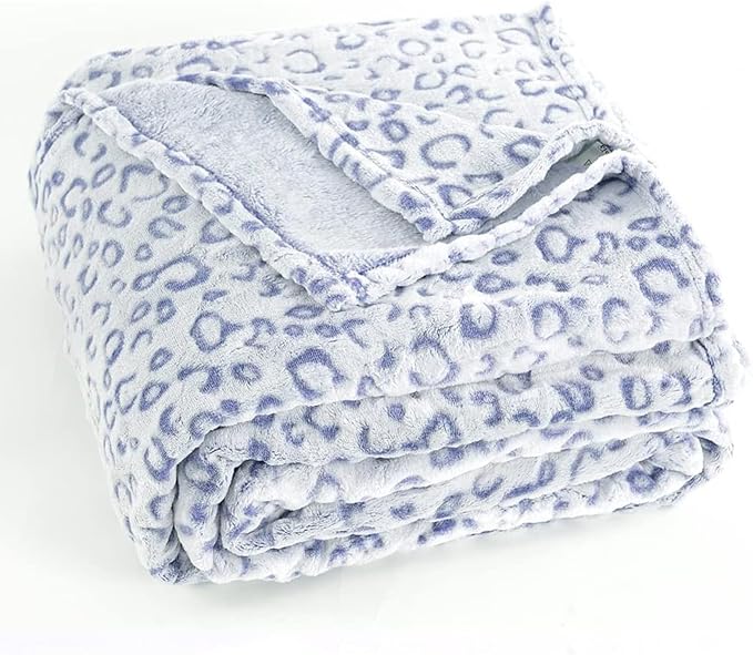PLEASANT BOULEVARD | Leopard Throw Blanket Fleece, Premium Lightweight Cozy Warm Plush Microfiber Bedspread for Couch Sofa and Bed (Blue, Twin (60 x 80 inches))