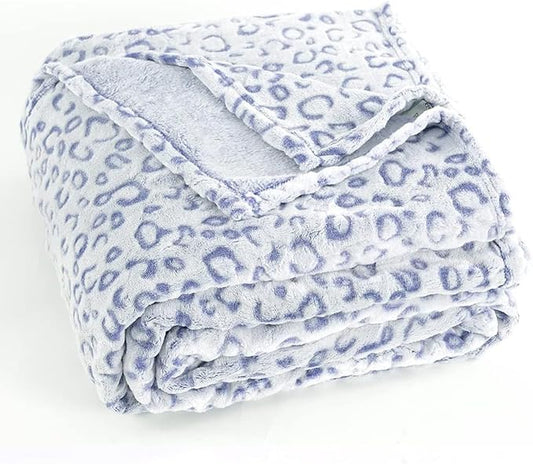 PLEASANT BOULEVARD | Leopard Throw Blanket Fleece, Premium Lightweight Cozy Warm Plush Microfiber Bedspread for Couch Sofa and Bed (Blue, Twin (60 x 80 inches))