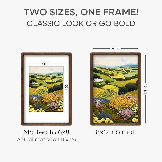 Homeforia 8x12 Mortise&Tenon Walnut Picture Frame, 6x8 Mat, Glass