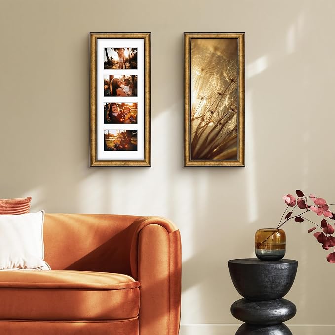 Golden State Art 8x20 Antique Gold Collage Frame Mat For (4) 4x6 Pictures