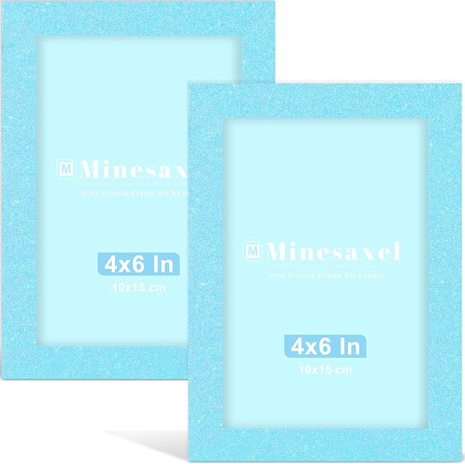 4x6 Colorful Picture Frame Set of 2, Wall Gallery 4 x 6 Glitter Photo Frames, Sparkle Cute Fun Artwork Frame for Wall or Tabletop （Blue）