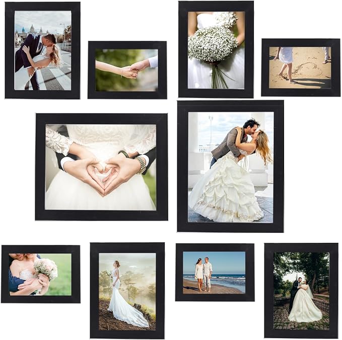 xnlkros Picture Frame Set 10 pack, Farmhouse Photo Frames, Gallery Wall Frame Collage, 8x10 5x7 4x6 Frames in 3 Different Finishes Picture Frames For Wall or Desk,Black