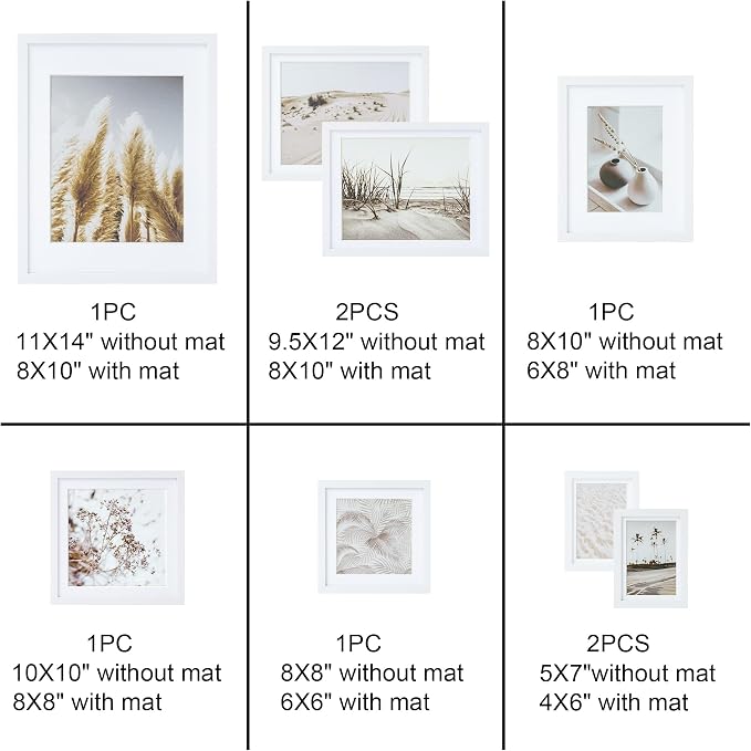 Gallery Wall Frame Set, 8 Pack White Picture Frames, Large | Collage Pampas Grass Prints Wall Art Decor for Living Room, Entryway, Stairway, Bedroom, Assorted Size