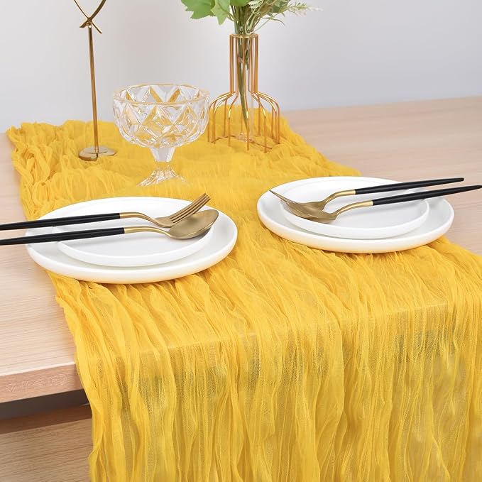 Yellow Cheesecloth Table Runner Cheese Cloth Wedding Birthday Party Decor | 10Ft Summer Rustic Boho Gauze Farmhouse Bridal Baby Shower Holiday Dining Tea Party Home Table Decorations 4 Pack