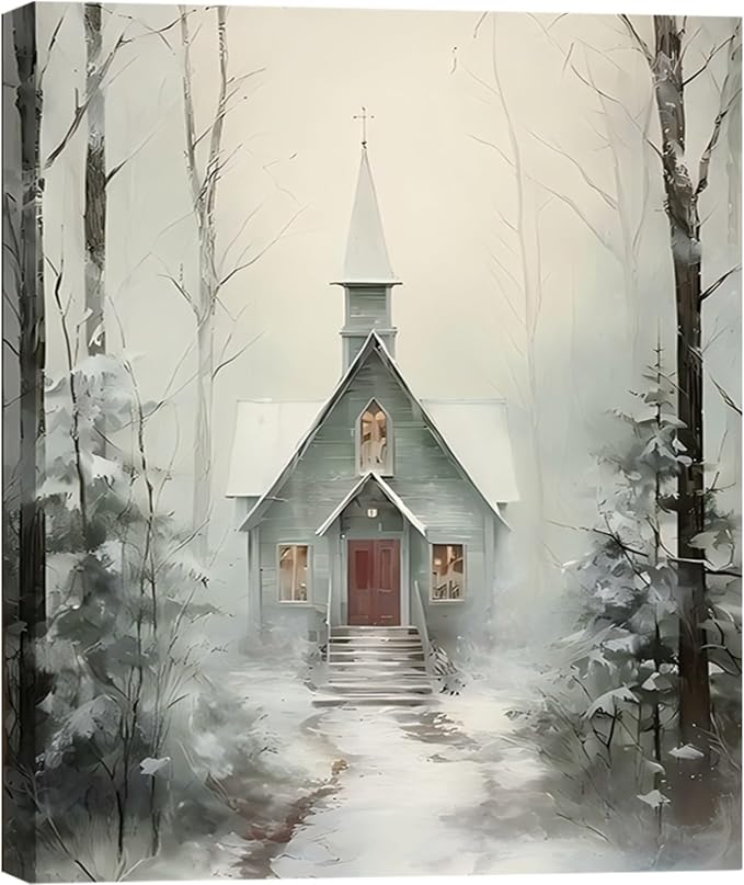Winter Cabin Wall Art Poster Print 8x12inch, Snowy Forest Scene Art, Framed Christmas Prints – Christmas Canvas for Living Room & Bedroom, Christmas Decorations, Holiday Wall Decor