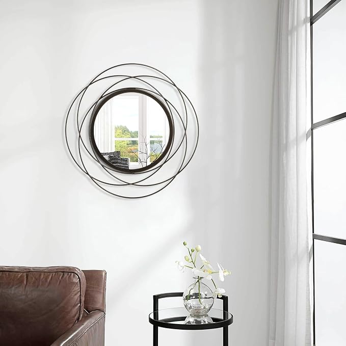 Wall Mirror Mounted Round Decorative Mirrors with Iron Metal Wire Frame Mirror for Wall, Home Decorative Bathroom Vanity, Living Room or Bedroom Large 20”