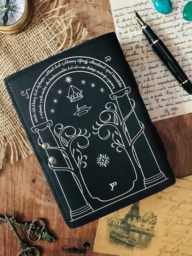 The Lord Of The Rings Book Hobbit lotr gifts Books Leather Journal lord of the rings decor Jrr tolkien books lord of the rings merch Book set Hardcover Merchandise Bookends Illustrated Edition ring gift (BROWN, 7X5)